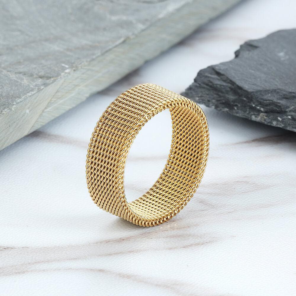 Mesh Tricolor Stainless Steel Biker Ring - Viking Jewelry - Urcsilver