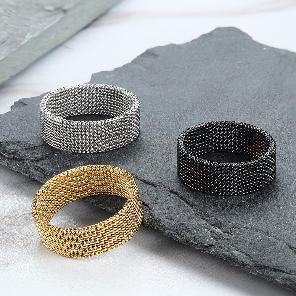 Mesh Tricolor Stainless Steel Biker Ring - Viking Jewelry - Urcsilver