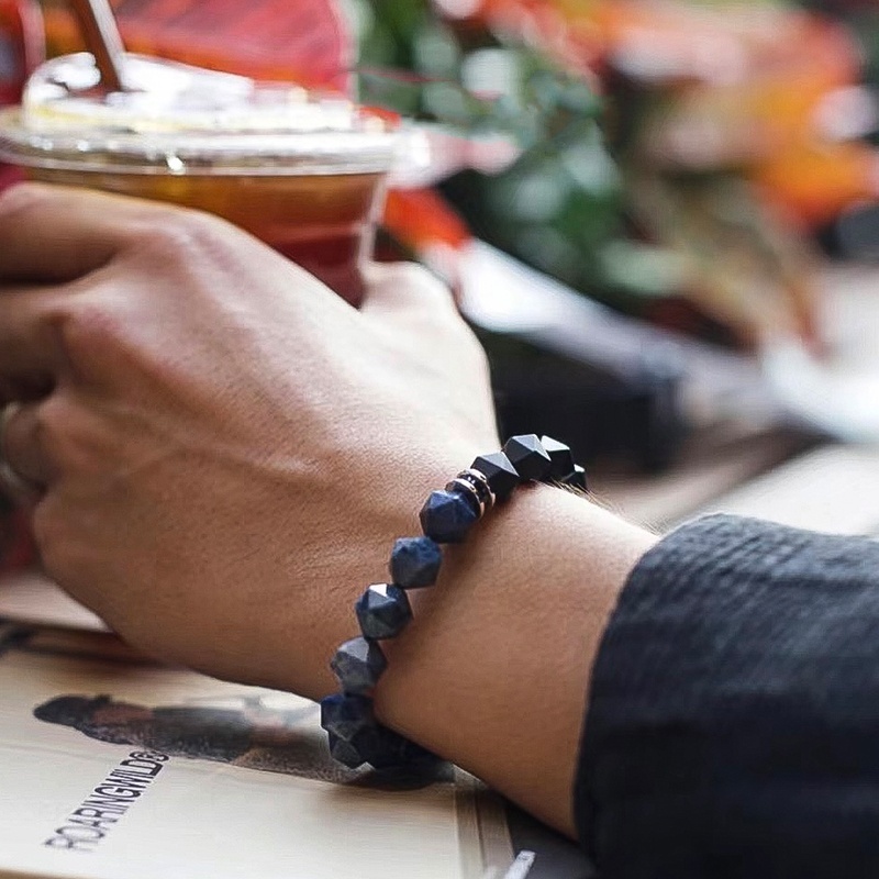 Black agate blue line stone Poseidon bracelet