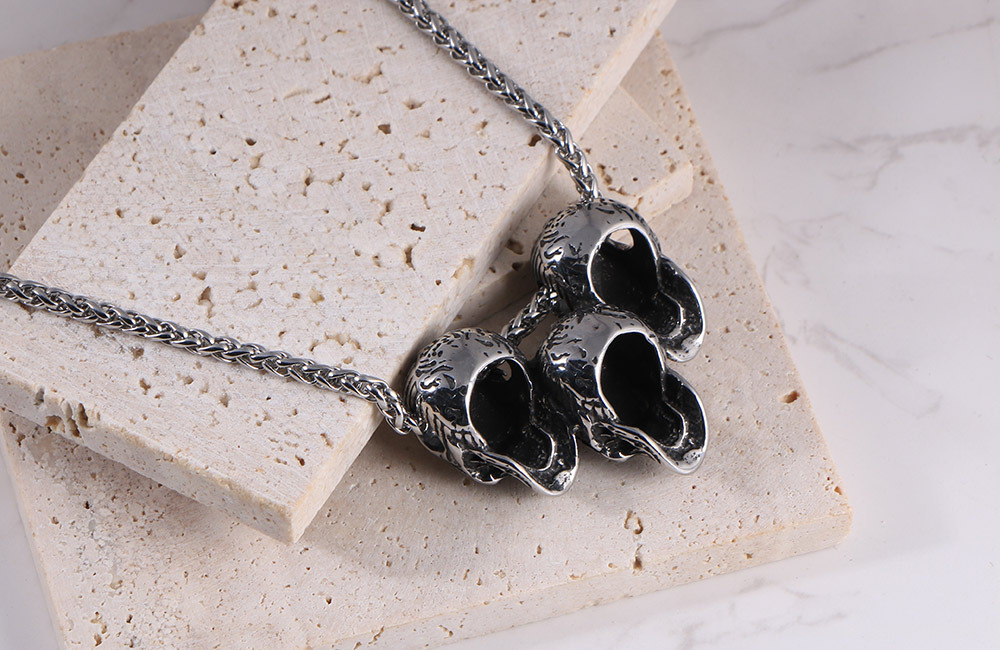 Vintage Titanium Steel Skull Pendant Necklace