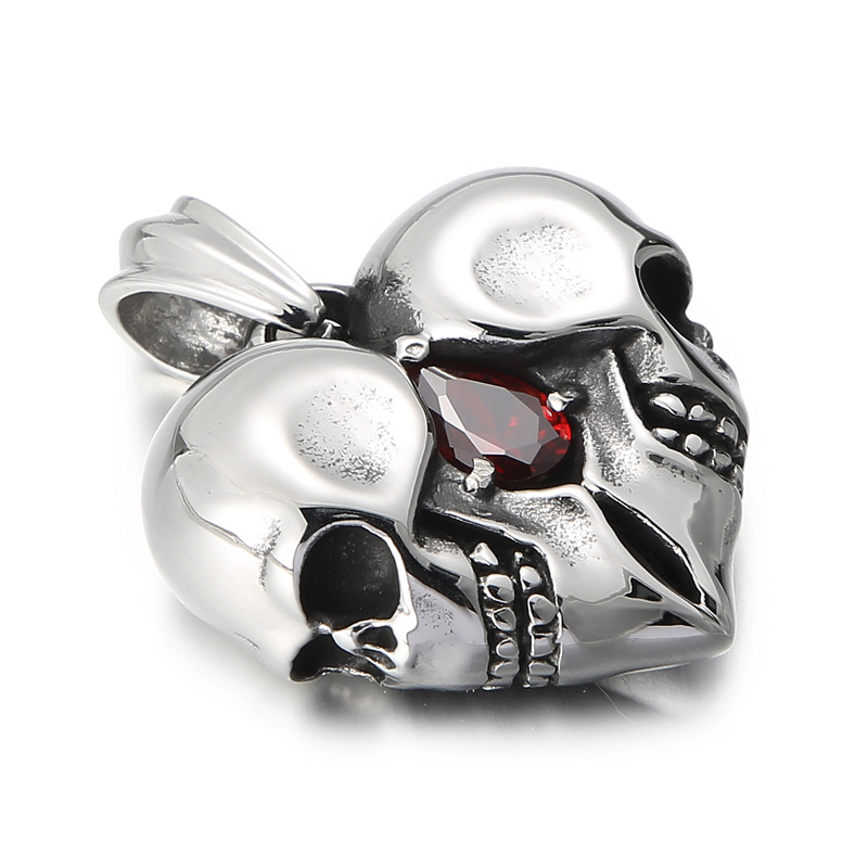 Vintage Heart Gemstone Skull Necklace