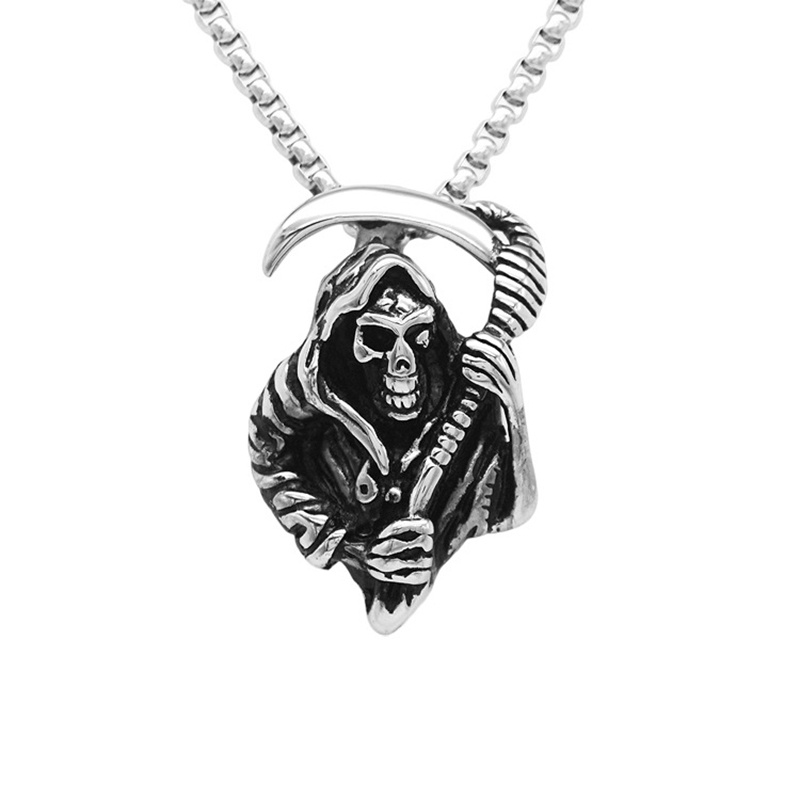 Gothic Death Scythe Skull Pendant Necklace