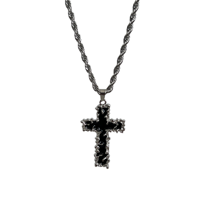 Black Lava Cross Necklace