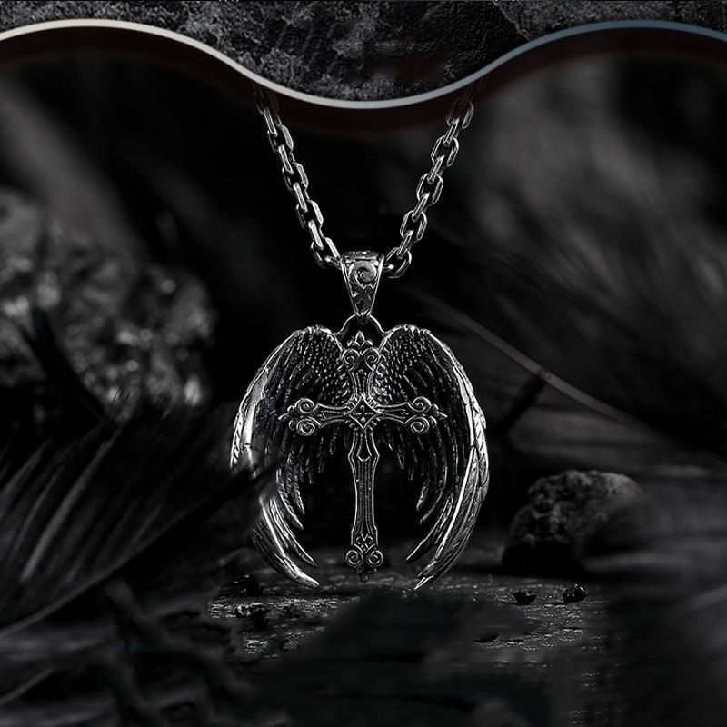 Angel Wing Cross Pendant Men's Necklace