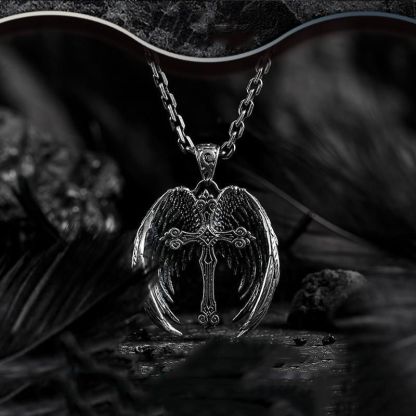 Angel Wing Cross Pendant Men's Necklace