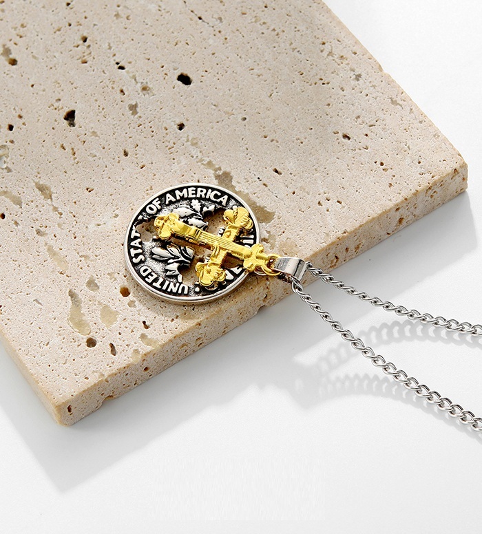 Openwork coin cross necklace
