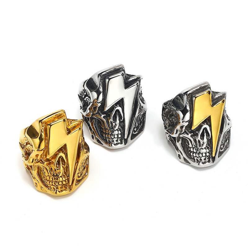 Punk personality retro skull lightning ring
