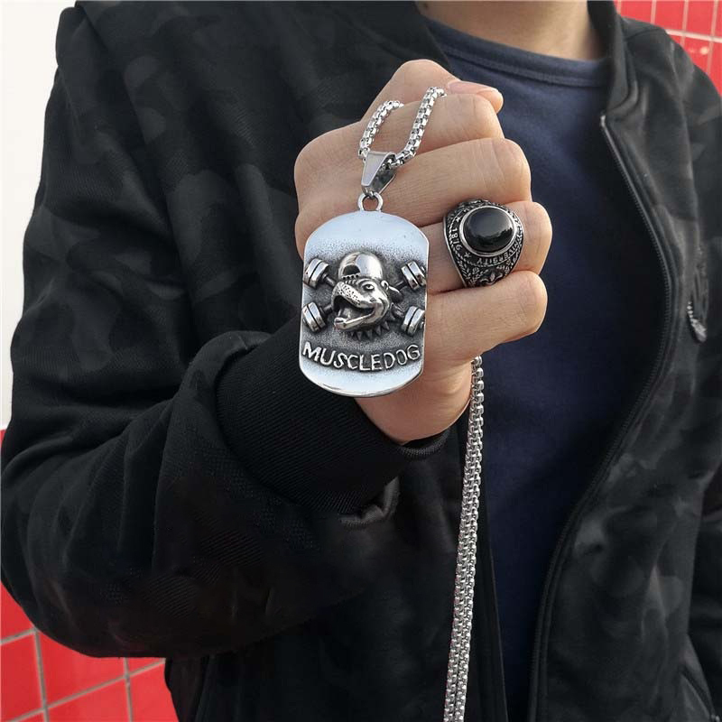 Three-dimensional muscle dog tag titanium steel personality necklace