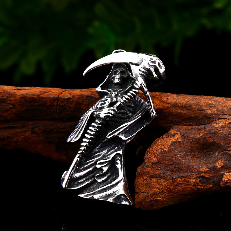Vintage solid 3D death titanium steel pendant necklace