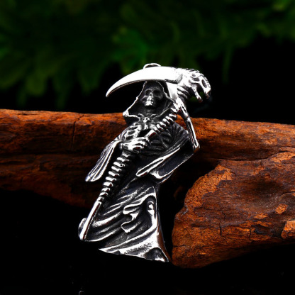 Vintage solid 3D death titanium steel pendant necklace