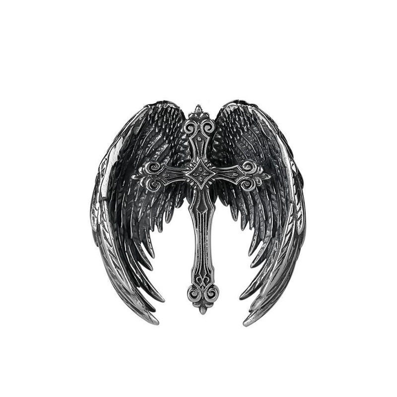 Angel Wing Cross Pendant Men's Necklace