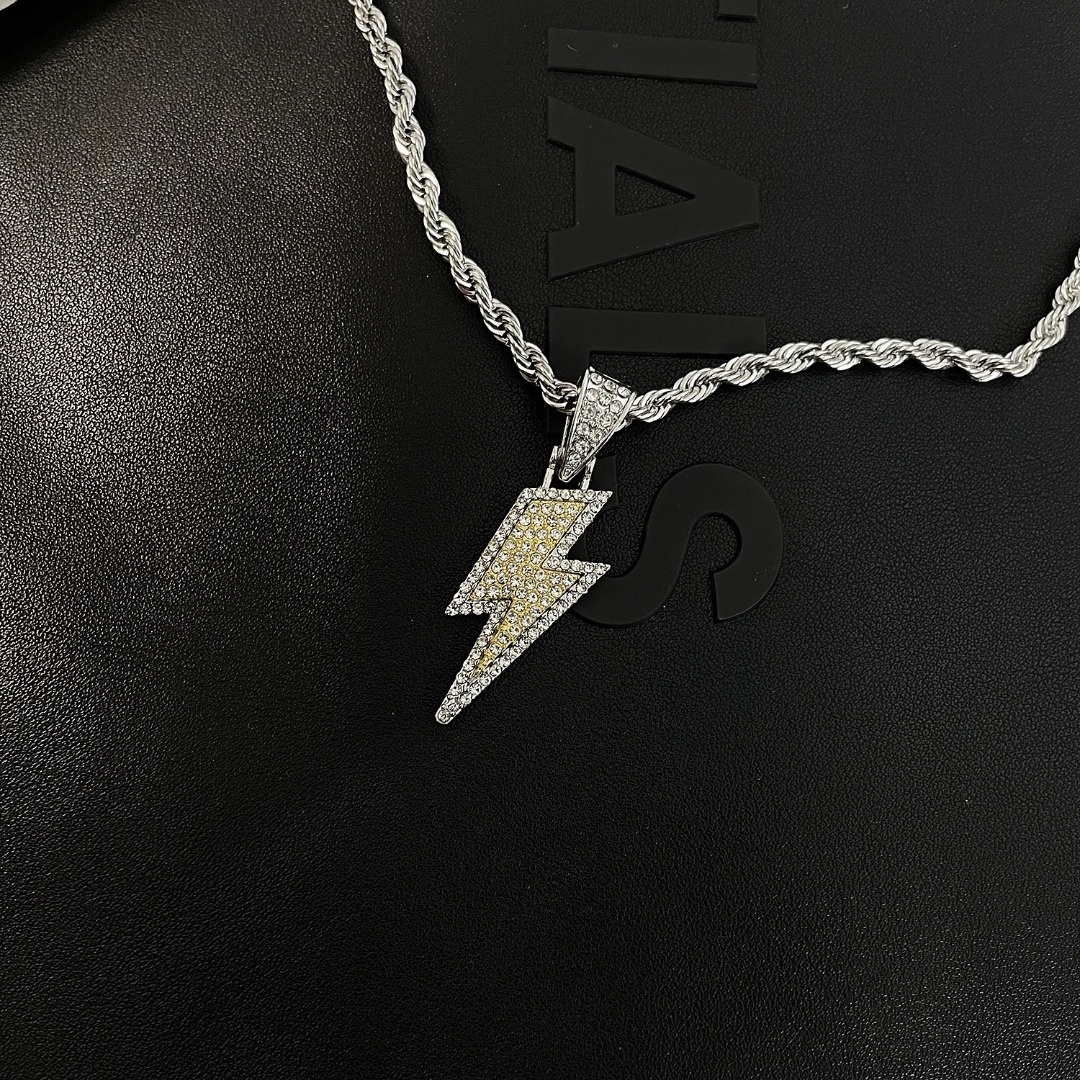Rhinestone Lightning Pendant Necklace