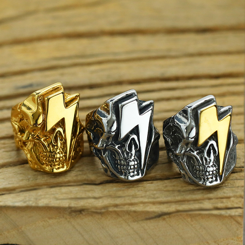 Punk personality retro skull lightning ring
