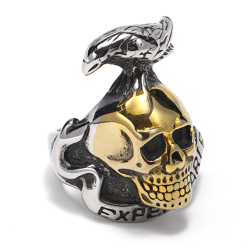 Trendy personality crow skull ring