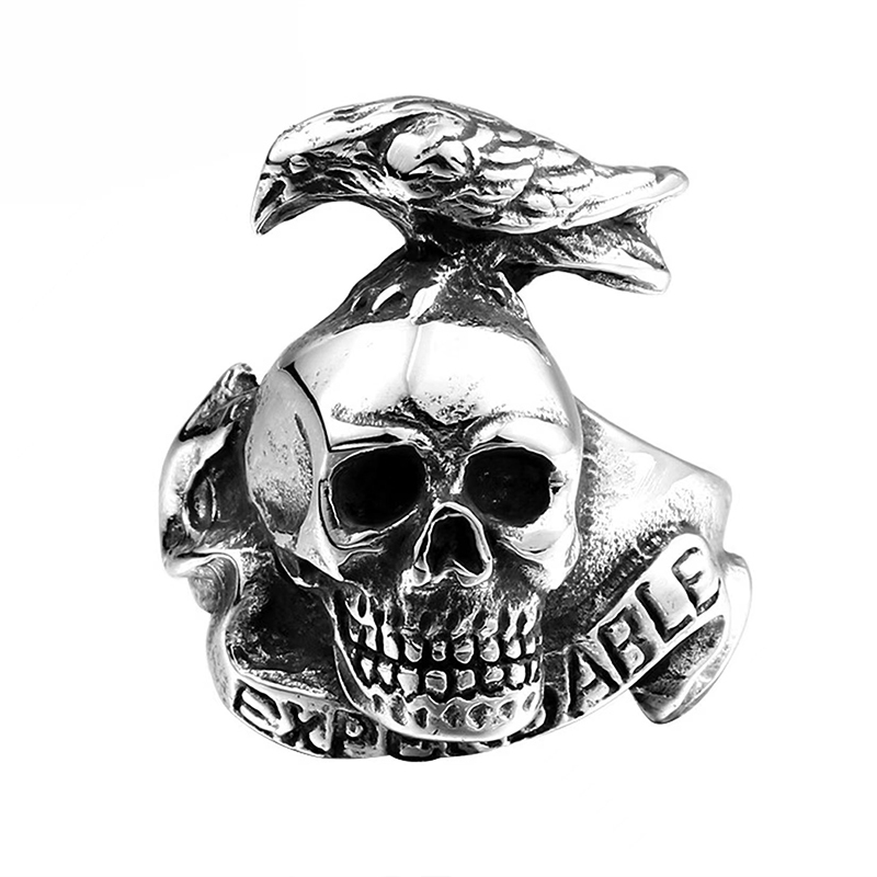 Trendy personality crow skull ring