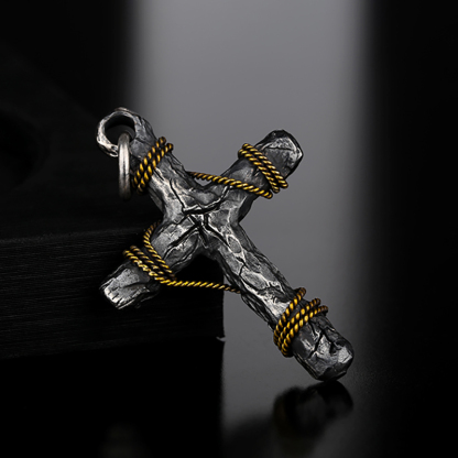 Dark Crack Cross Sterling Silver Pendant Necklace