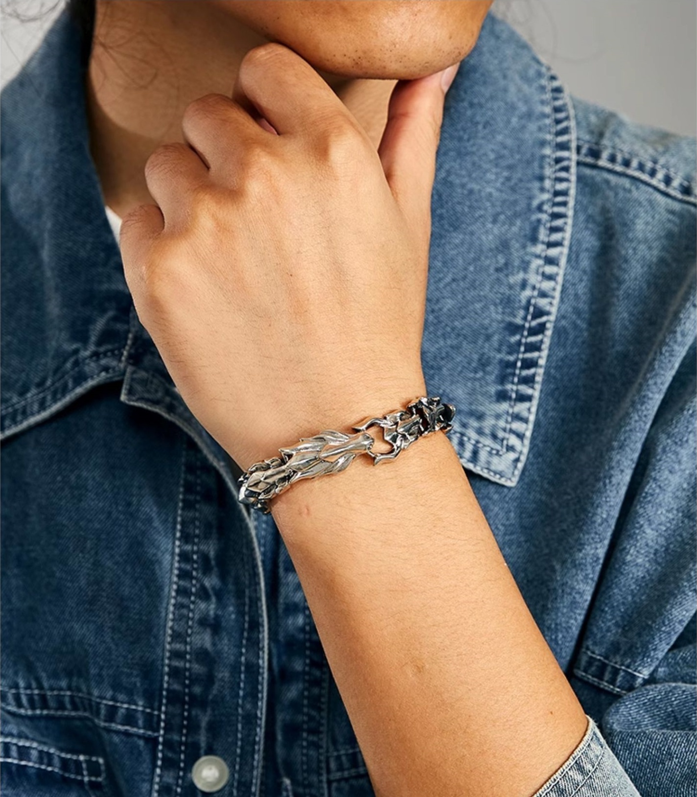 Sterling Silver Dragon Bone Bracelet