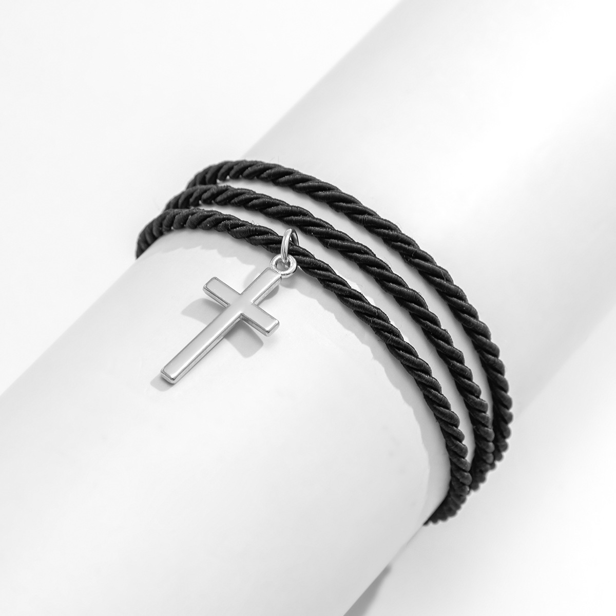 Layered Braided Rope Cross Bracelet
