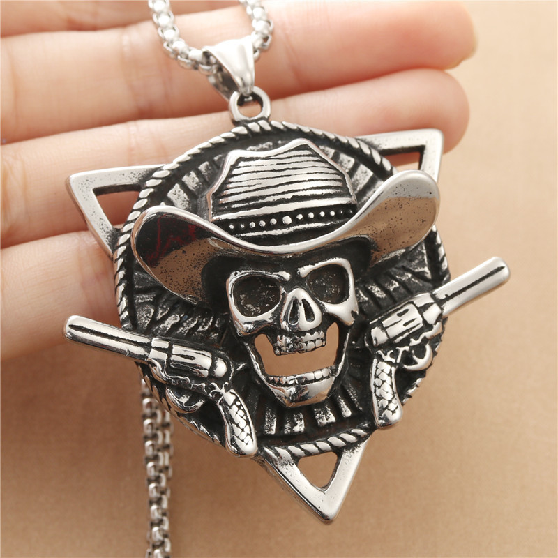 Western Cowboy Skull Double Gun Necklace