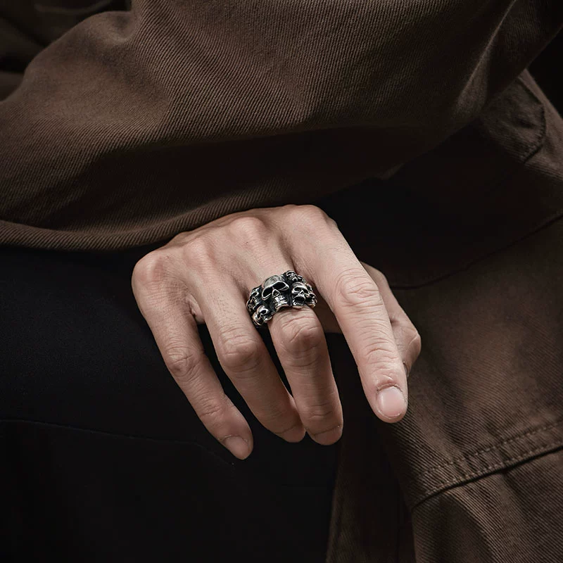 Sterling Silver Phantom Skull Biker Ring