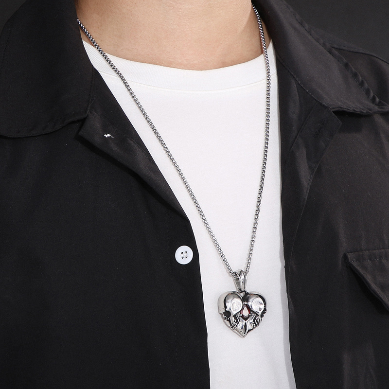 Vintage Heart Gemstone Skull Necklace