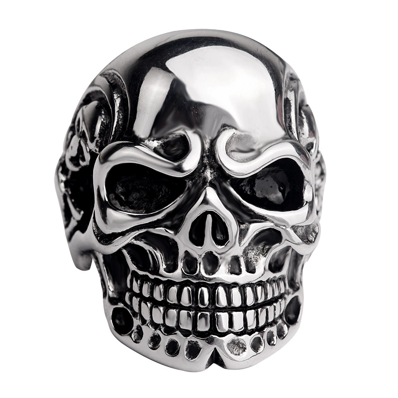 Silver Gigantic Skull Biker Ring