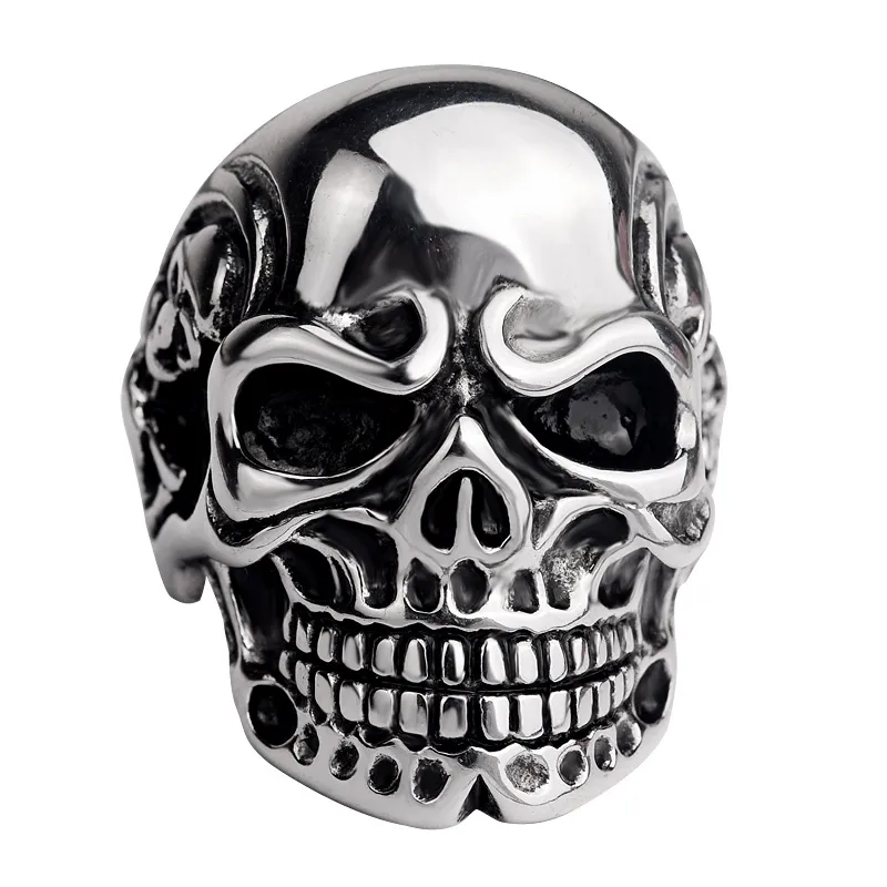 Silver Gigantic Skull Biker Ring