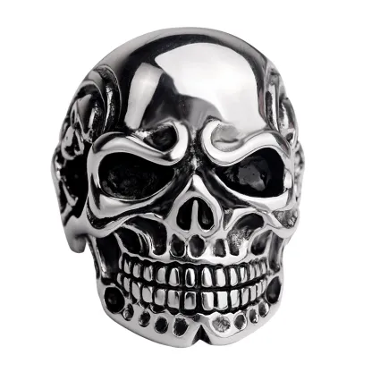 Silver Gigantic Skull Biker Ring