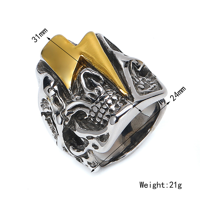 Punk personality retro skull lightning ring