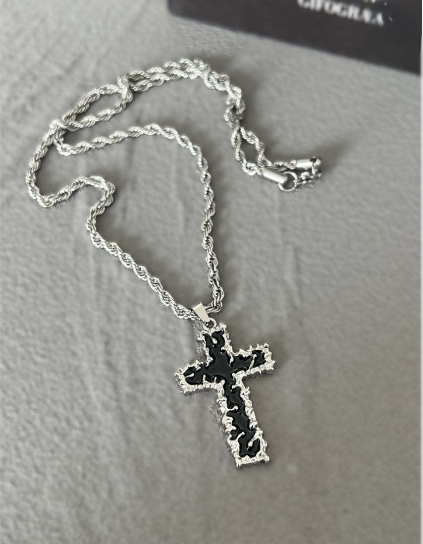 Black Lava Cross Necklace