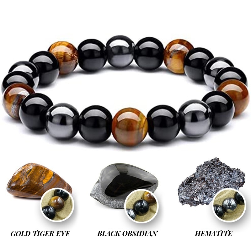 Natural Stone Three Color Beaded Bracelet