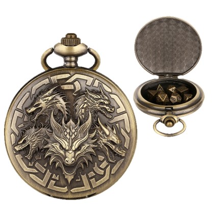 Dragon-Shaped D&D Style Pocket Watch Dice Set 