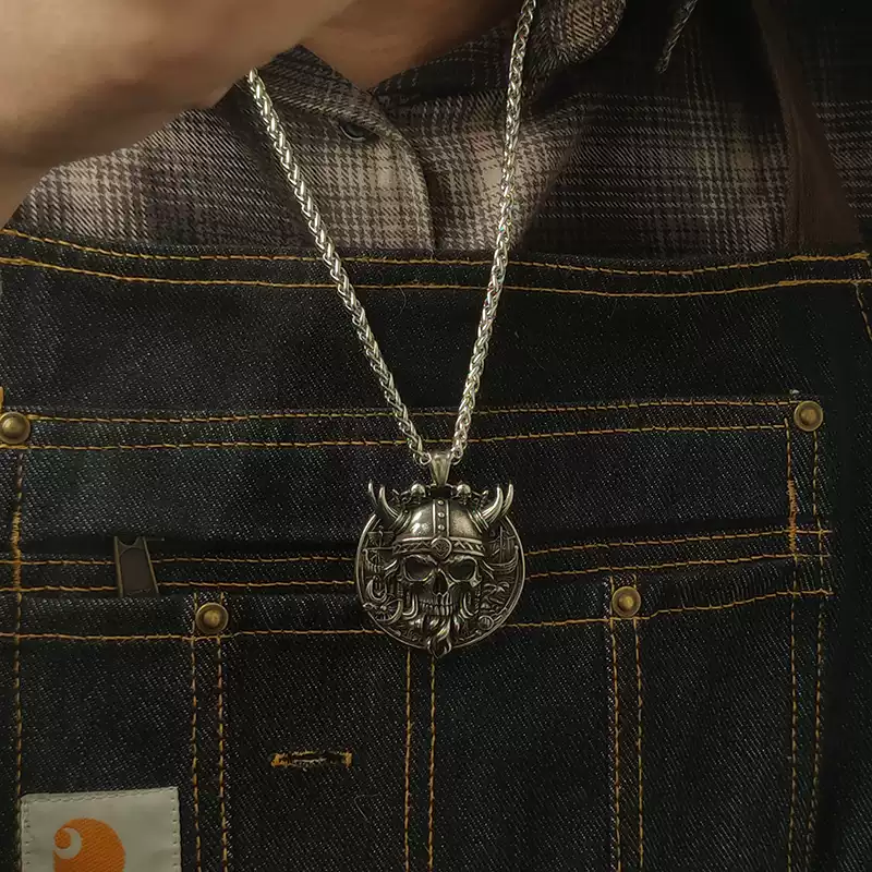 Large Skull Embossed Pendant Necklace