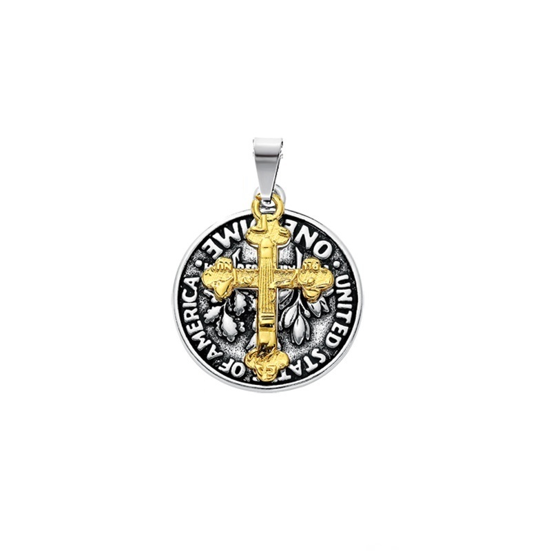 Openwork coin cross necklace