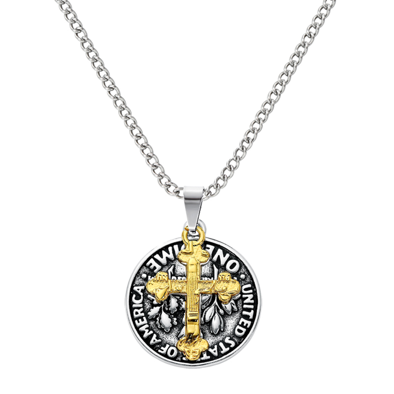 Openwork coin cross necklace