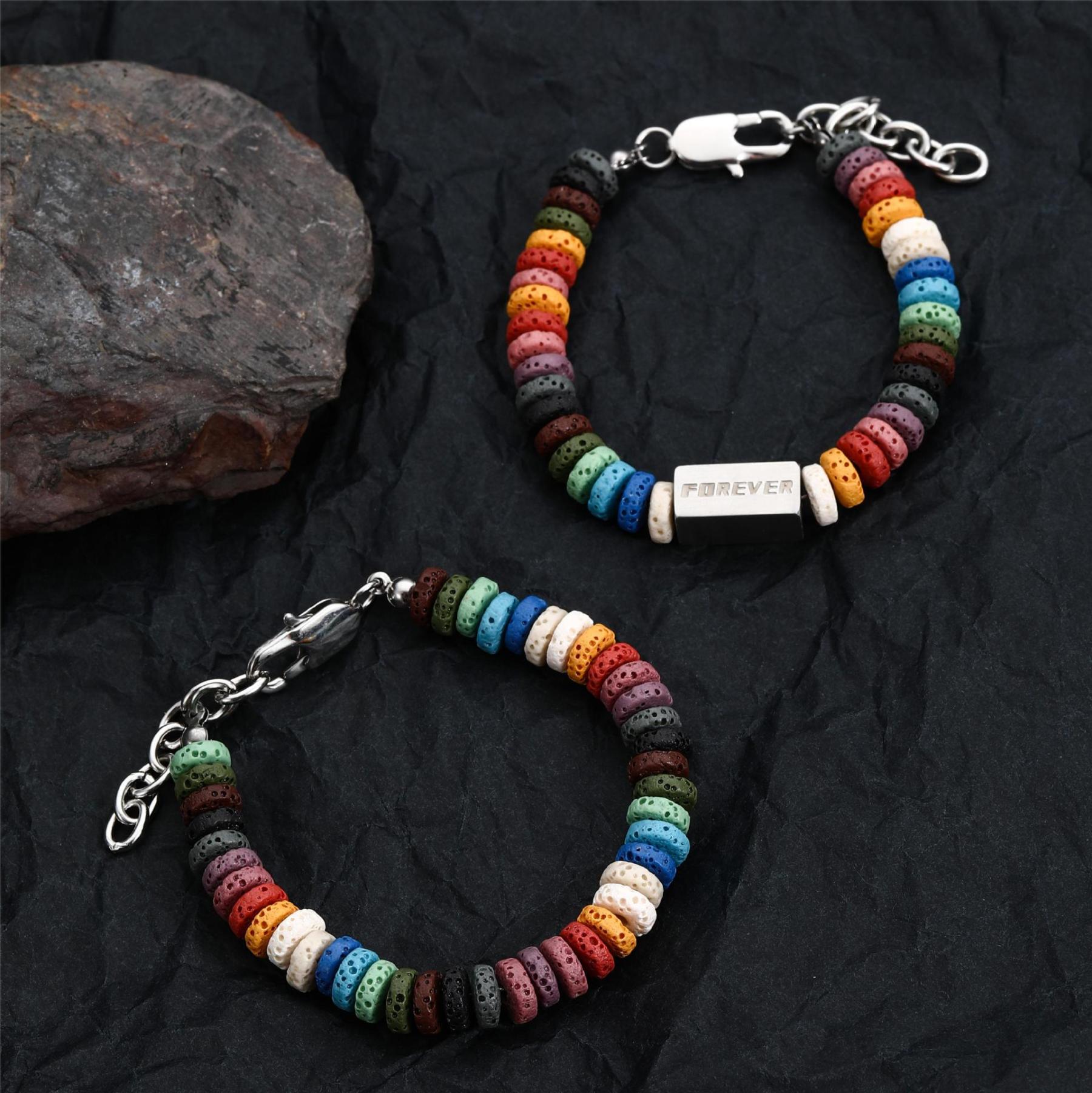 Colorful volcanic stone bracelet