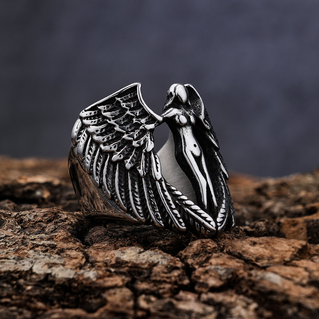 Goddess wing shape ring titanium steel ring