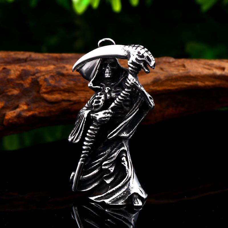 Vintage solid 3D death titanium steel pendant necklace