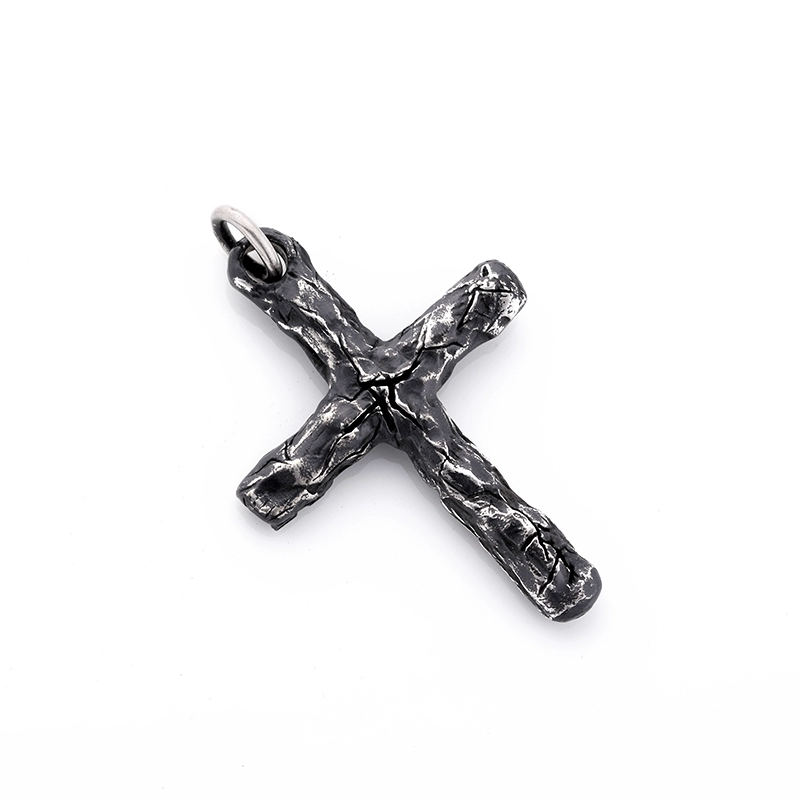 Dark Crack Cross Sterling Silver Pendant Necklace