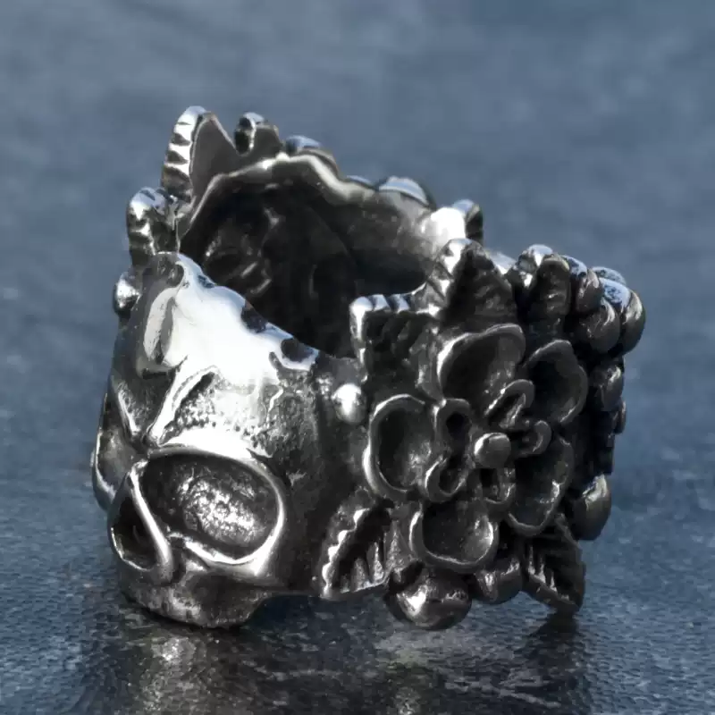 Personalized Flower Skull Ring