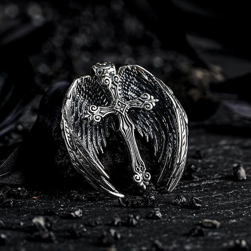 Angel Wing Cross Pendant Men's Necklace