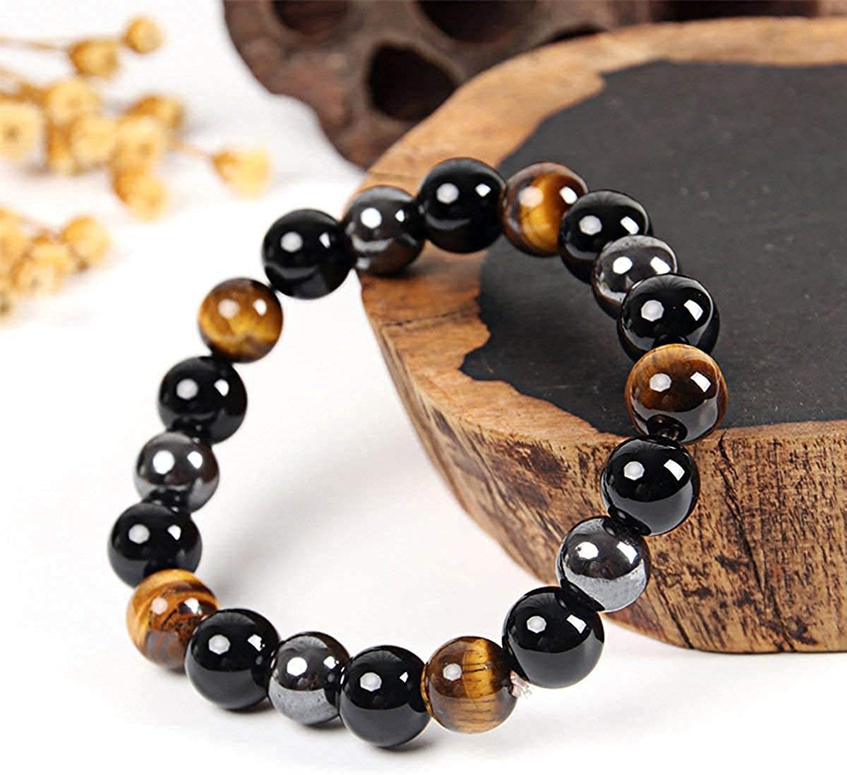 Natural Stone Three Color Beaded Bracelet