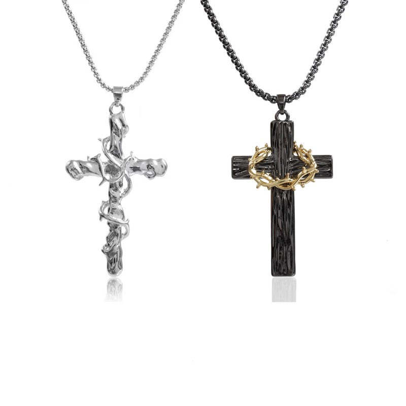 Thorns entwined cross necklace