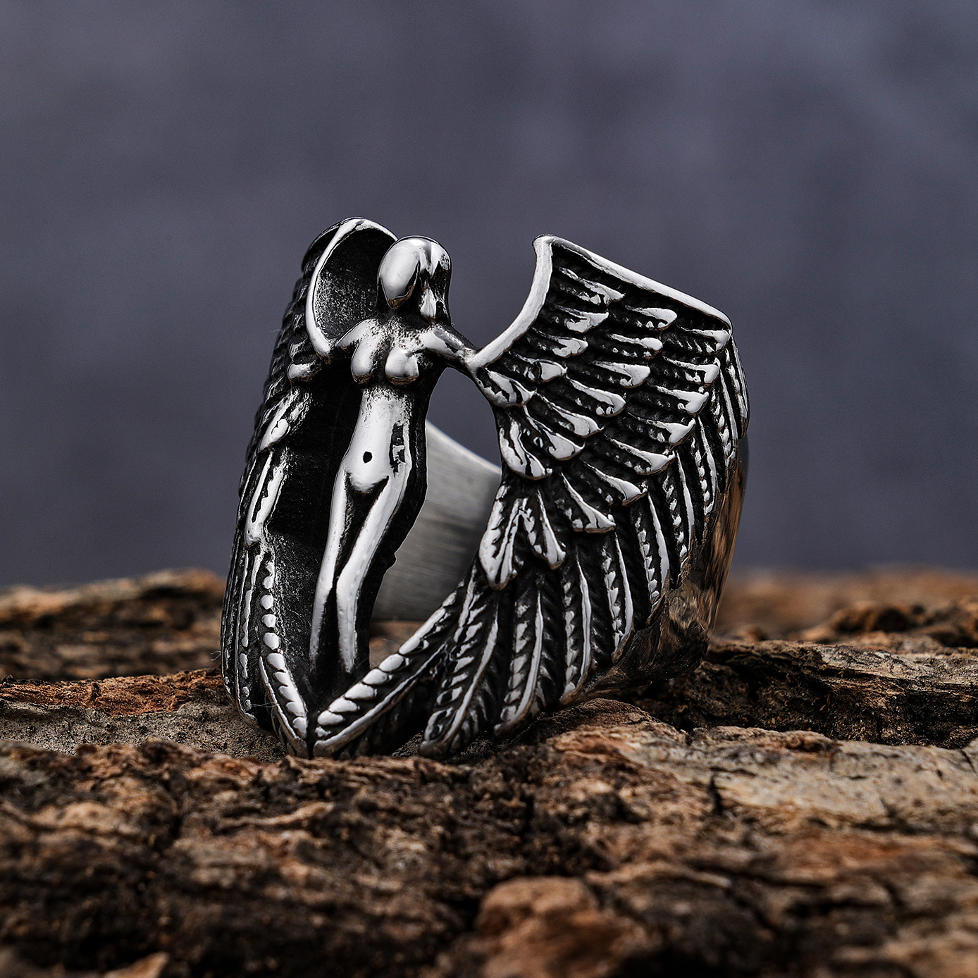 Goddess wing shape ring titanium steel ring