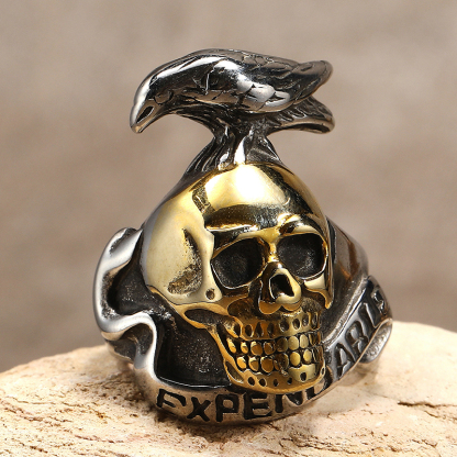 Trendy personality crow skull ring
