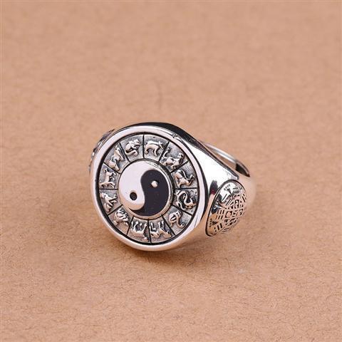 Yin Yang Zodiac Sterling Silver Ring