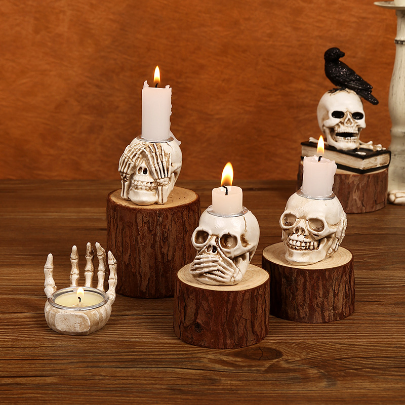 Halloween skull candlestick