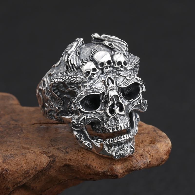 Dragon pattern skull open ring