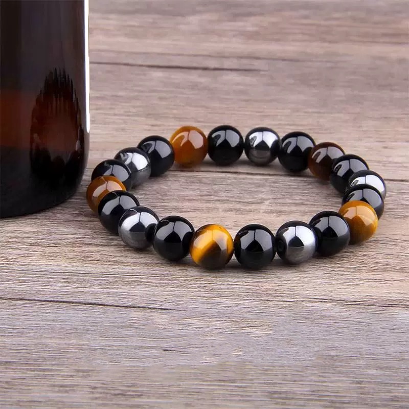 Natural Stone Three Color Beaded Bracelet