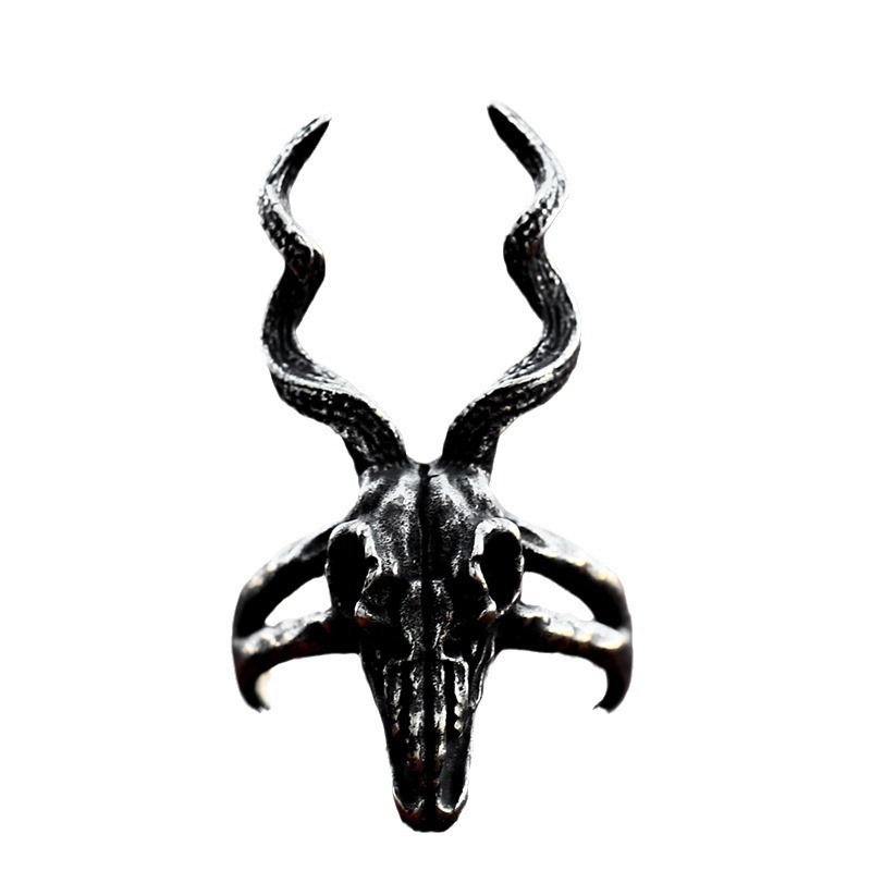Silver Deer Skull Ring